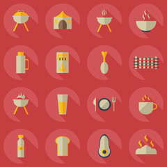 Flat concept, set modern design with shadow barbecues