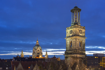 Evening view of Hannover, the capital of the federal state of Lower Saxony in Germany.