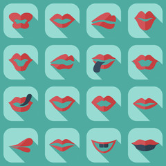 Flat concept, set modern design with shadow lips