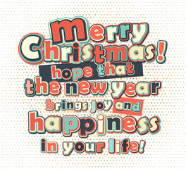 Poster with lettering greetings merry Christmas, happy new year