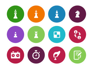 Fototapeta premium Chess figures circle icons on white background.