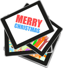 Smart phone with Merry Christmas greetings on the screen, Vector holiday card