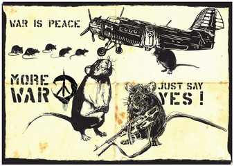 rats, soldiers, war - freehand drawing, vector