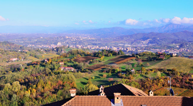 panorama of the hills of Cremolino, Alessandria, Italy 
