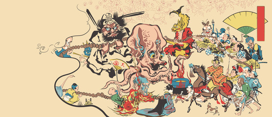 河鍋暁斎 狂斎百狂 どふけ百万遍のイメージイラスト