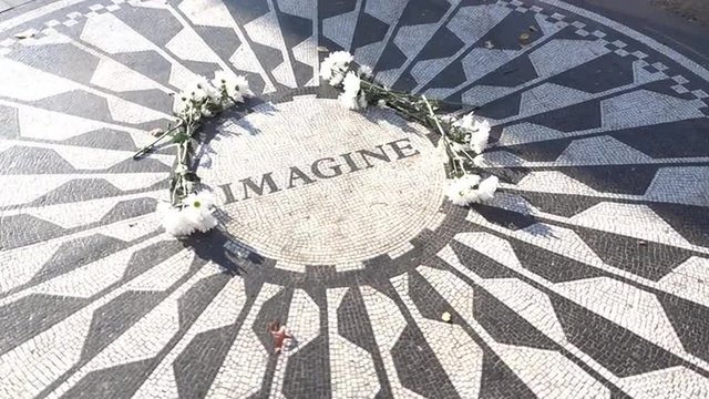 NEW YORK - Circa December, 2015 - An establishing shot of the Imagine John Lennon memorial in Central Park.  	