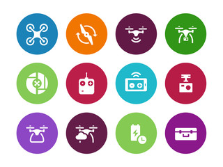 Multicopter drone circle icons on white background.