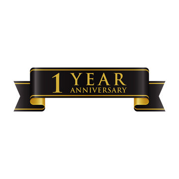 Simple Black Gold Ribbon Anniversary Logo 1