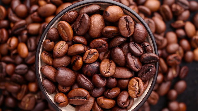 Coffee beans rotate perfectly on a turntable.