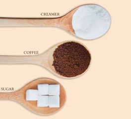Coffee powder and creamer with sugar cubes