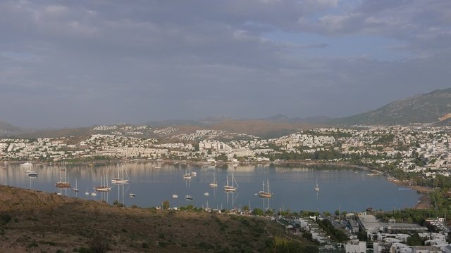 Boats and yachts moored in a bay, 4k, background.