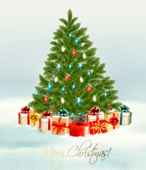 Christmas tree with presents background. Vector