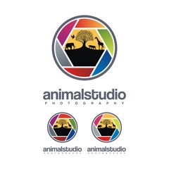 Photography Logo, Animal Studio Photography Zoo Design Logo Vector