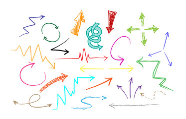 Fototapeta na wymiar Colorful Arrow Icons, a hand drawn vector doodle illustration of colorful decoration arrows, perfect for presentation projects, as decoration elements, etc.