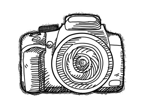 Camera Doodle, a hand drawn vector doodle illustration of a camera.