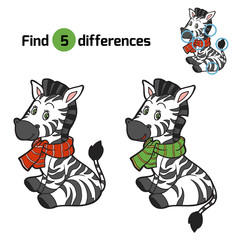 Fototapeta na wymiar Find differences: Christmas winter zebra. Game for children
