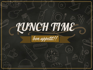 Fototapeta na wymiar Lunch menu design vintage on chalkboard, restaurant design vecto