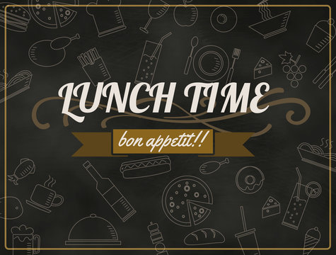 Lunch menu design vintage on chalkboard, restaurant design vecto