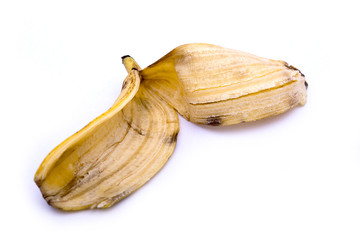 Banana peel on white background