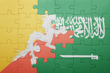 puzzle with the national flag of saudi arabia and bhutan