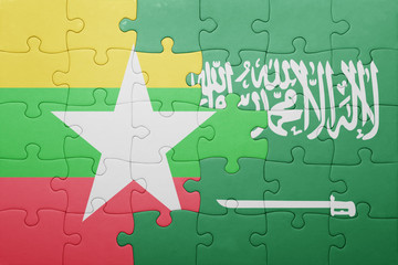 puzzle with the national flag of saudi arabia and myanmar
