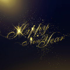 "Happy New Year" font design, shiny gold components.
