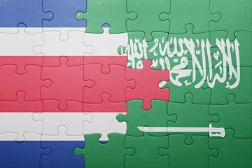 puzzle with the national flag of saudi arabia and costa rica