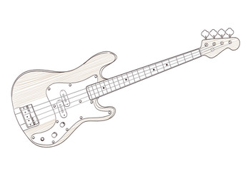 Fototapeta premium bass guitar drawing on white. vector