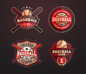 Baseball badges set, sports template with ball and bats for baseball