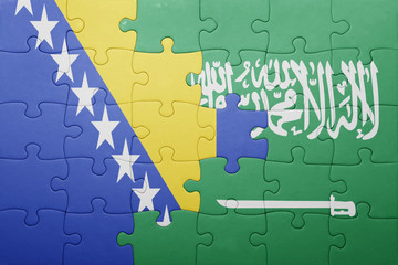 puzzle with the national flag of saudi arabia and bosnia and herzegovina