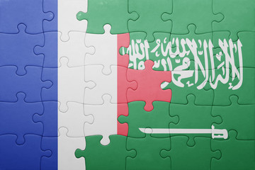 Fototapeta premium puzzle z flagą narodową arabii saudyjskiej i francji