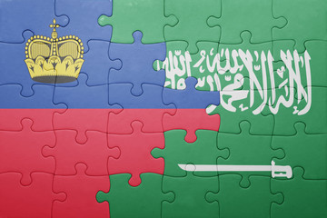 puzzle with the national flag of saudi arabia and liechtenstein