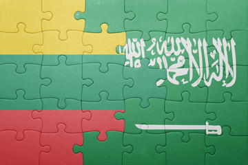 puzzle with the national flag of saudi arabia and lithuania