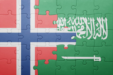 puzzle with the national flag of saudi arabia and norway