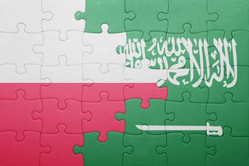 puzzle with the national flag of saudi arabia and poland