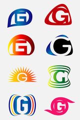 Set of alphabet symbols and elements of letter G, such a logo
