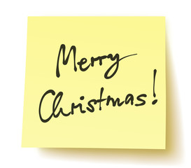 Yellow Postit: Merry Christmas! / Handwritten / Vector / Isolated