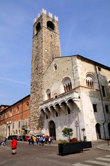 City tower in the central plaza of Brescia city. Italy. 