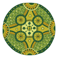 Vector Ethnic doodle colored round pattern with circles. Ethnic retro doodle colored round pattern with circles on a white background.