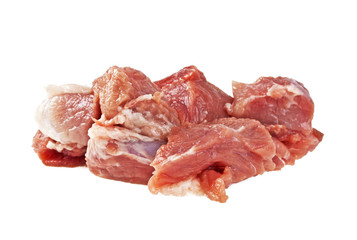Raw fresh meat chunks isolated on white background