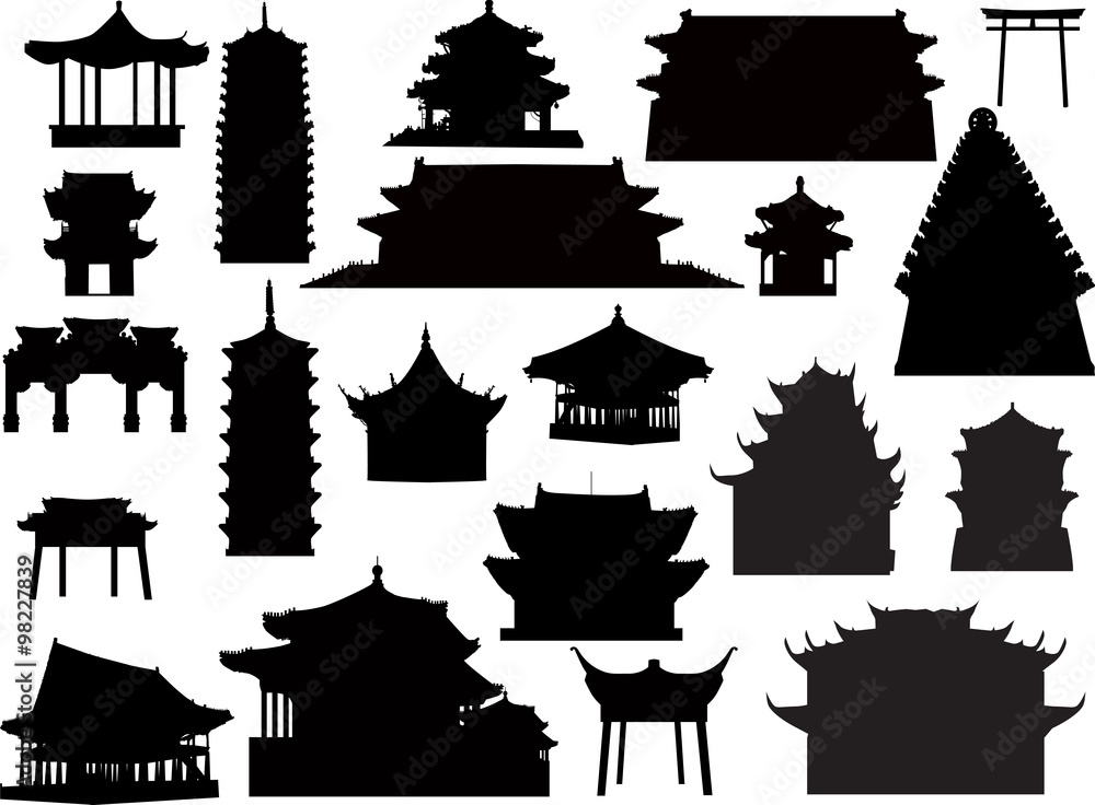 Wall mural twenty one isolated on white pagoda silhouettes