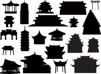 twenty one isolated on white pagoda silhouettes - obrazy, fototapety, plakaty