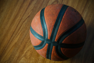 basketball on court or wooden, popular sport with team, sport background and empty area for text.
