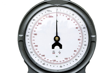 Close up of the face of weighing scales