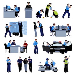 Policeman People Flat Color Icons