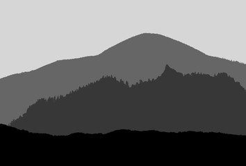 illustration of silhouettes of mountains in gray tones