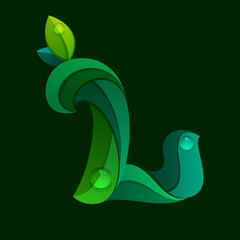 L letter logo formed by green leaves.