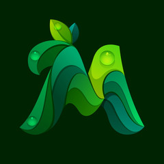 M letter logo formed by green leaves.