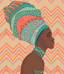 Portrait of beautiful African woman in turban