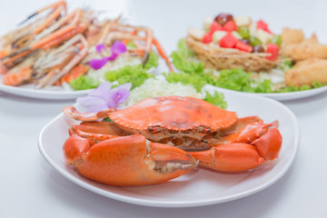 Big leg crab curry dish seafood on table